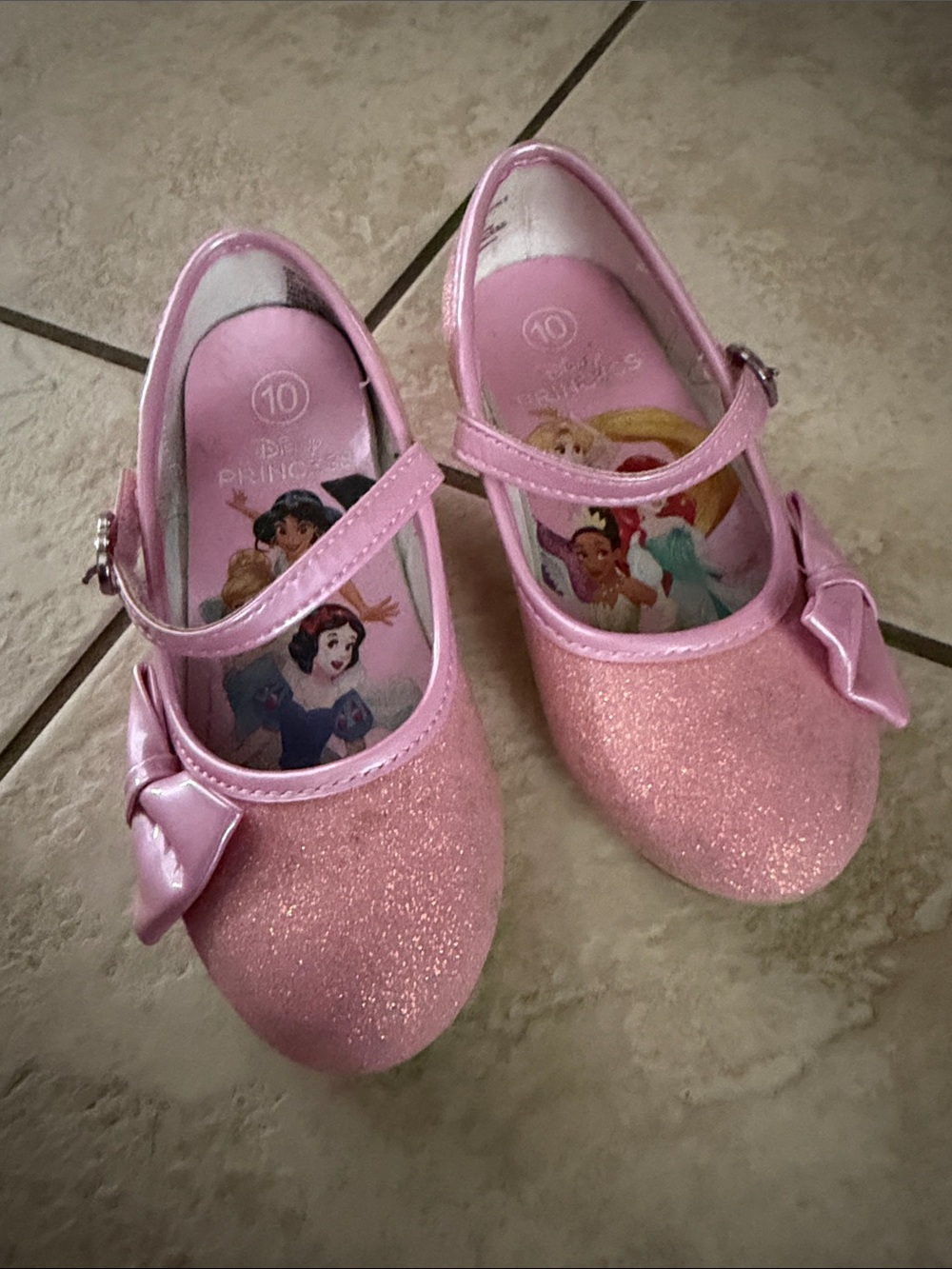Disney Pink Glitter Mary Jane Princess Shoes with Bow